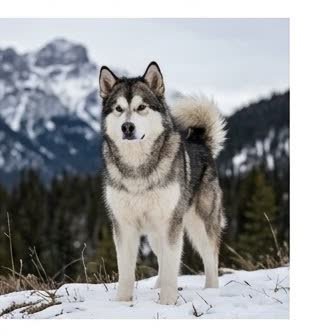 An Alaskan Malamute in a characteristic pose