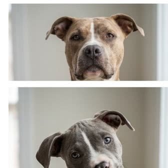 An American Pit Bull Terrier puppy with a curious expression
