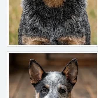 An Australian Cattle Dog puppy with a curious expression