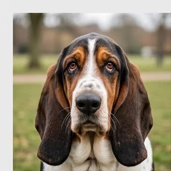 Close-up portrait of a Basset Hound