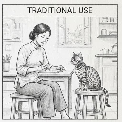 Illustrated sketch of an early Bengal cat being raised as a household companion