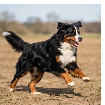 A Bernese Mountain Dog running or playing outdoors