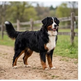 A Bernese Mountain Dog in a characteristic pose