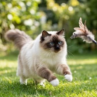 A Birman running or playing outdoors