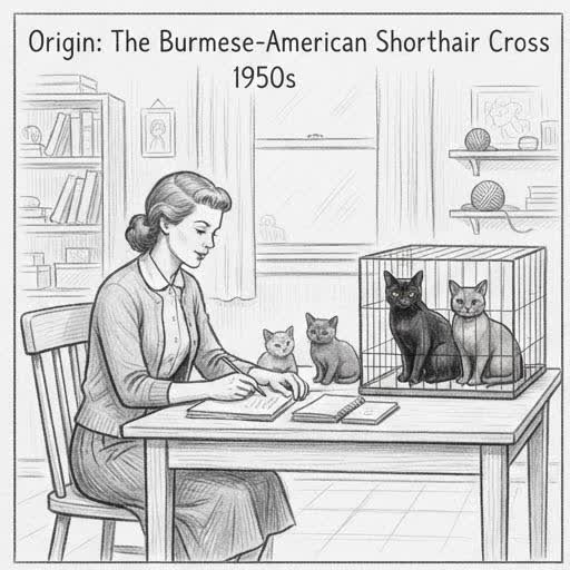 Illustrated sketch of the early Bombay cat breeding cross in the 1950s