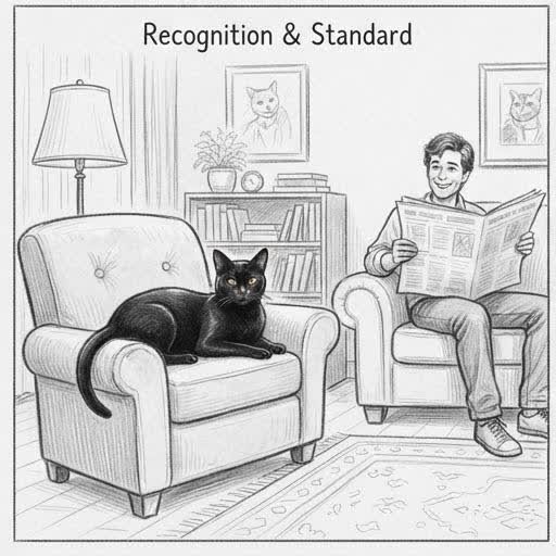 Illustrated sketch of a Bombay cat as an established, recognized breed