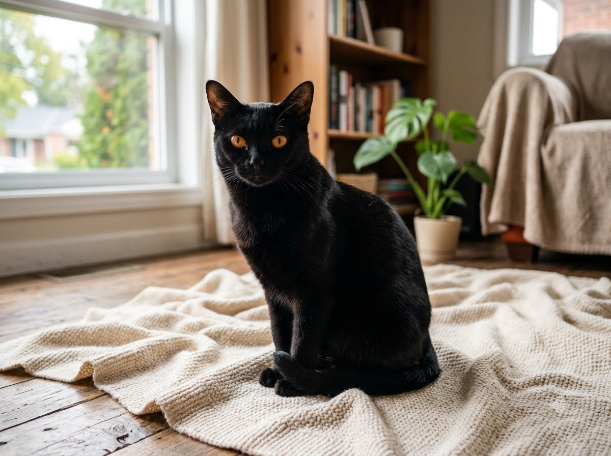 A Bombay cat sitting calmly indoors