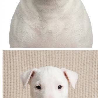 A Bull Terrier puppy with a curious expression