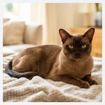 A Burmese resting in a cozy indoor setting