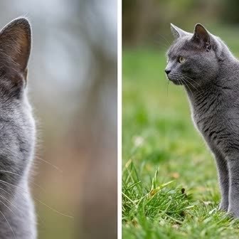 A Chartreux standing outdoors