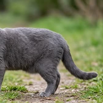 A Chartreux running or playing outdoors