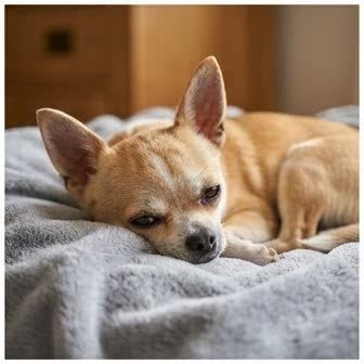 A Chihuahua resting in a cozy indoor setting
