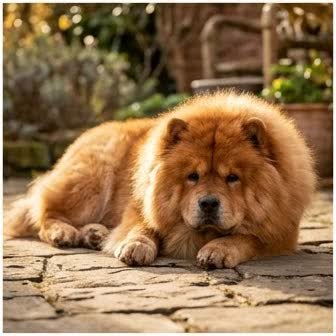 A Chow Chow resting in a cozy indoor setting