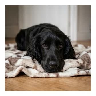 A Cocker Spaniel resting in a cozy indoor setting