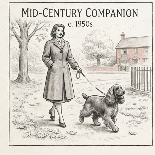 Illustrated sketch of a mid-20th-century Cocker Spaniel as a family companion