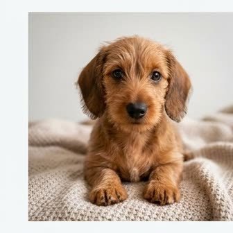A Dachshund puppy with a curious expression