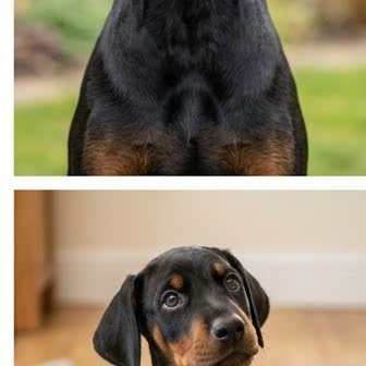 A Doberman Pinscher puppy with a curious expression
