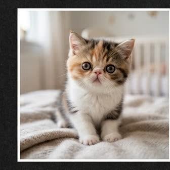 An Exotic Shorthair kitten with a curious expression