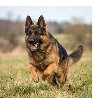 A German Shepherd running or playing outdoors