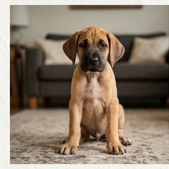 A Great Dane puppy with a curious expression
