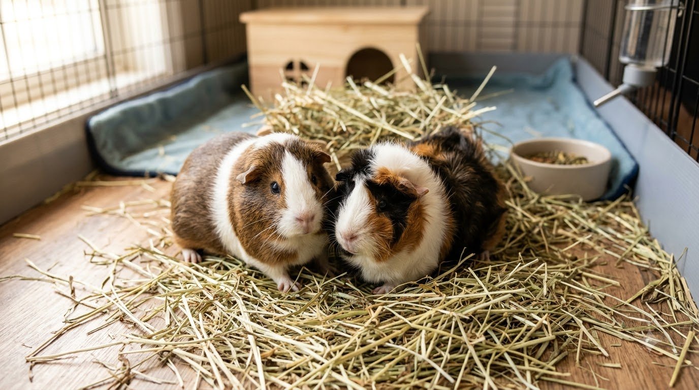 Guinea pigs sitting together in their habitat