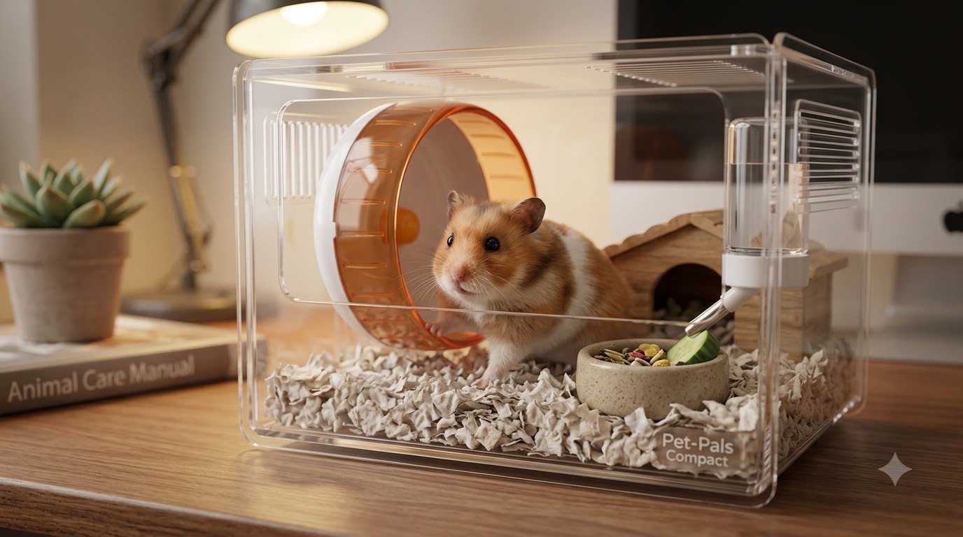 A hamster exploring its habitat setup