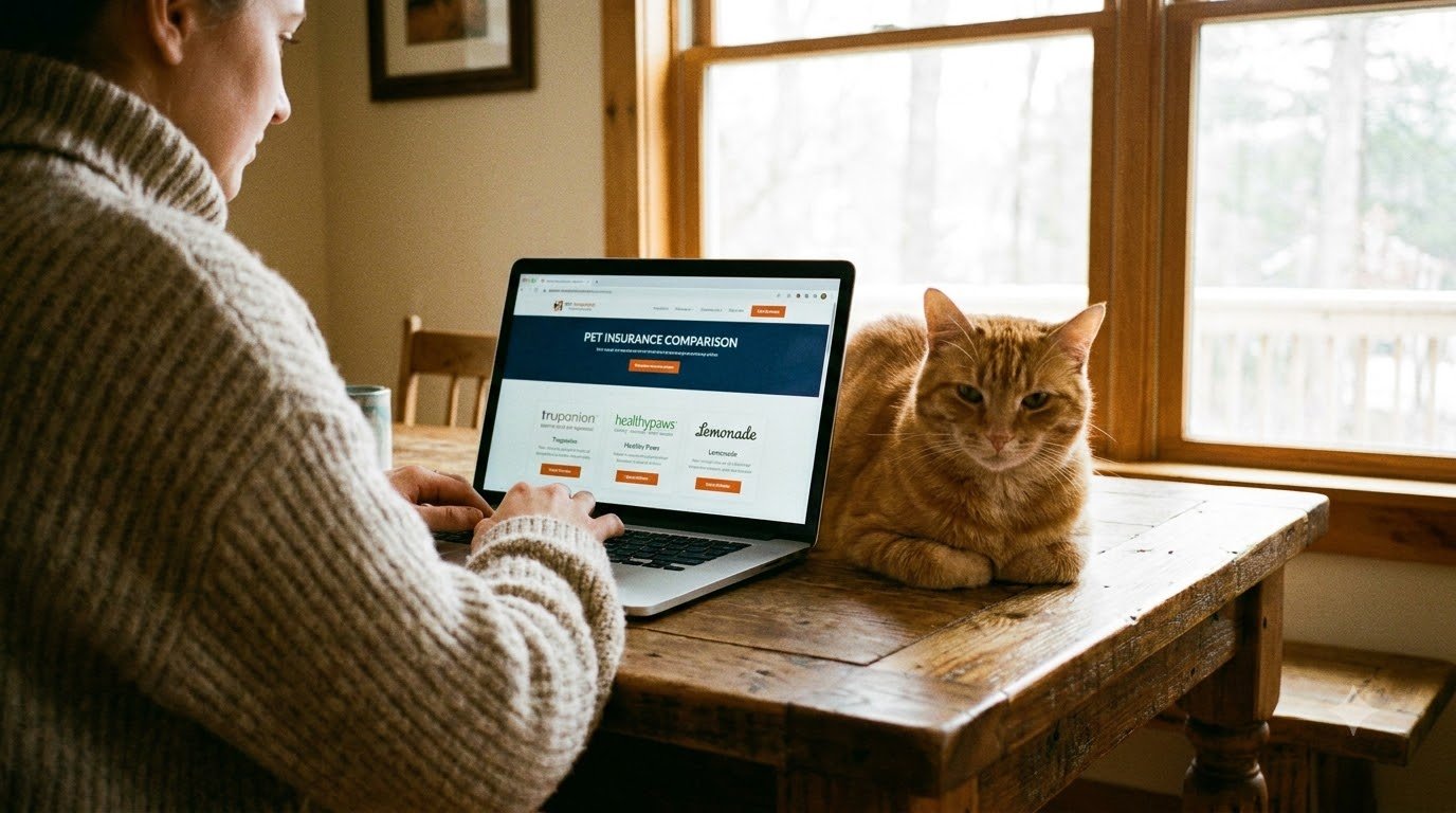 A pet owner checking their phone at home