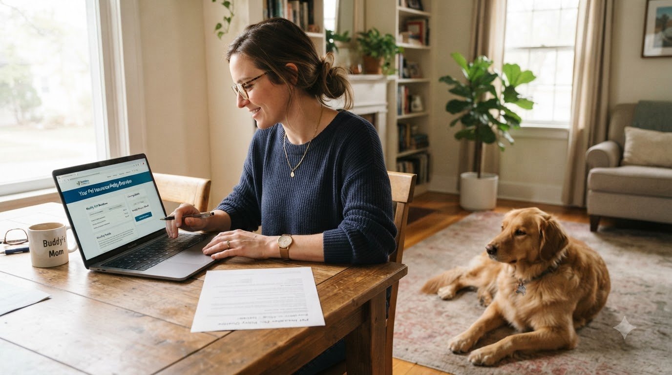 A person reviewing pet insurance policy documents