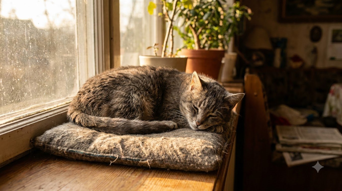 A cat resting in a warm, sunny spot